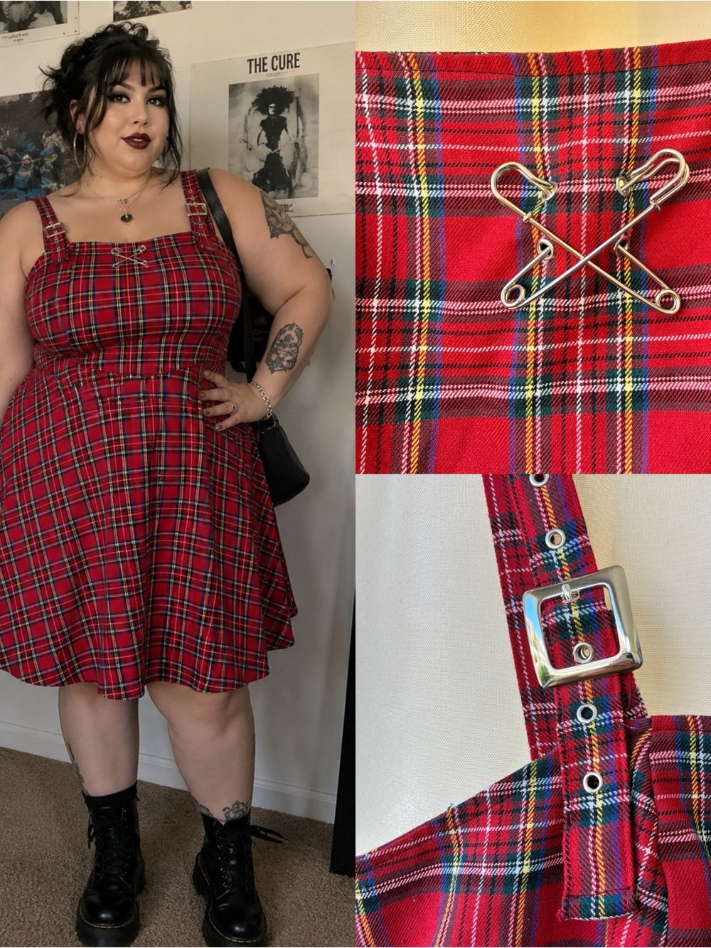 Vintage Y2K Torrid x Super Low Fat Tartan Plaid Safety Pin Buckle Dress 1X